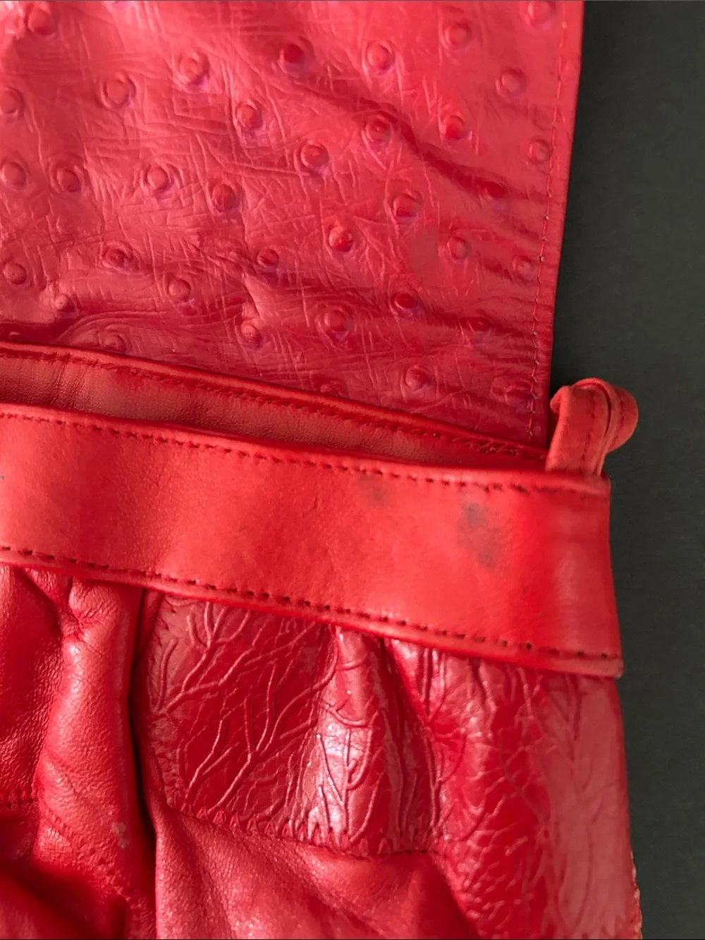 Viva of California Vintage Red Leather Fringe Shoulder Bag with Embossed Detail